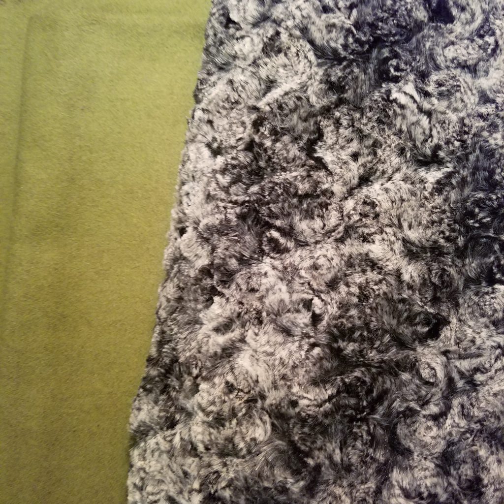 green wool and minky fur lining