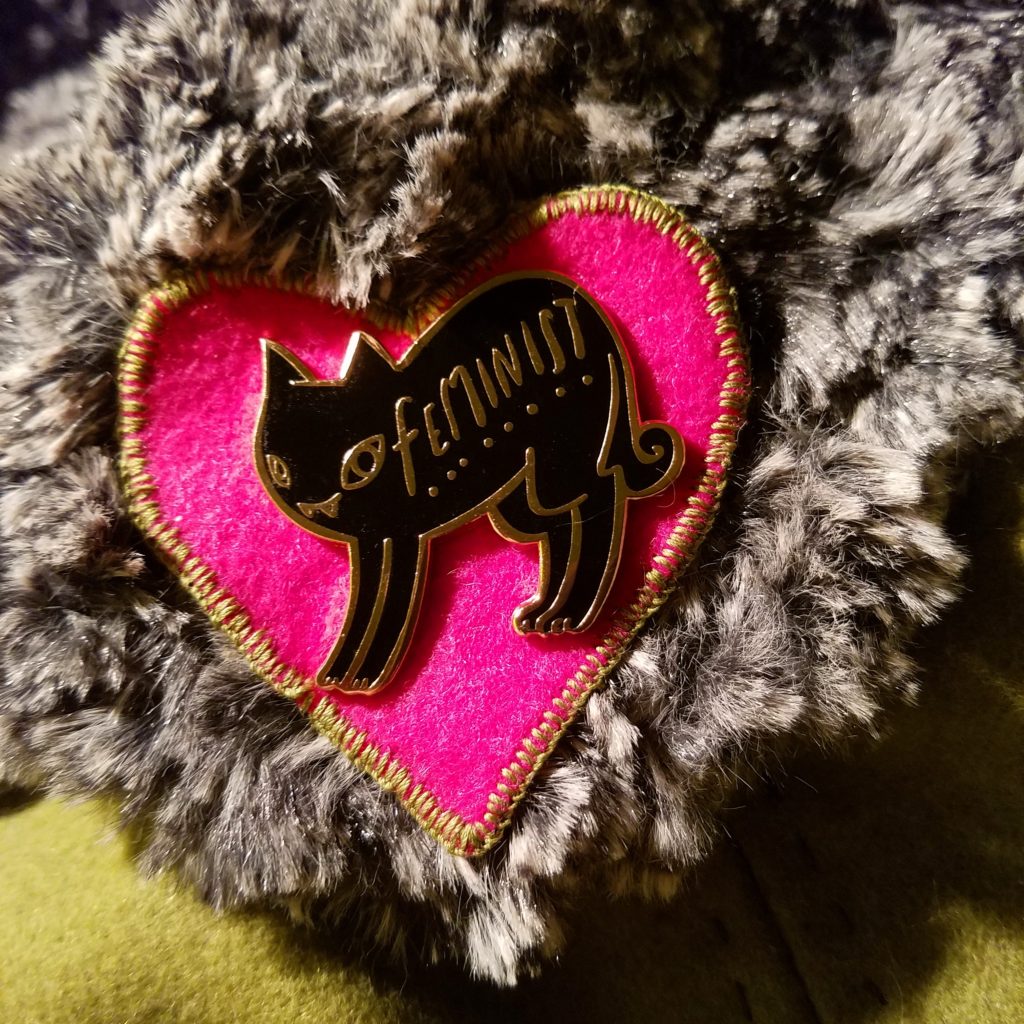 a heart for my bunnydee feminist cat pin