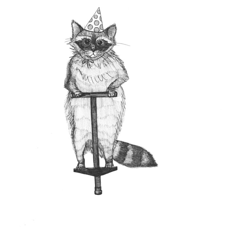 illustration of a raccoon on a pogo stick
